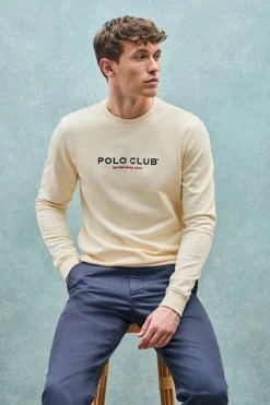 Polo Club Sweat-Shirts*Sweat-shirt écru à col regular à col rond et imprimé caoutchouté Beige