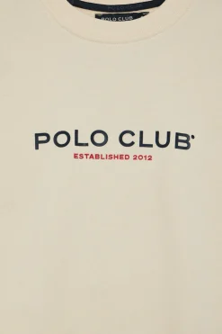 Polo Club Sweat-Shirts*Sweat-shirt écru à col regular à col rond et imprimé caoutchouté Beige