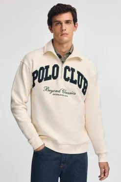Polo Club Sweat-Shirts*Sweat-shirt écru à fermeture éclair partielle et logo Established 2012 Beige