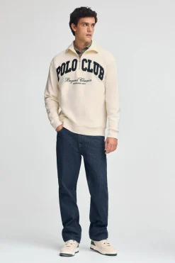 Polo Club Sweat-Shirts*Sweat-shirt écru à fermeture éclair partielle et logo Established 2012 Beige