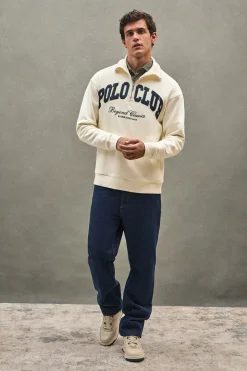 Polo Club Sweat-Shirts*Sweat-shirt écru à fermeture éclair partielle et logo Established 2012 Beige