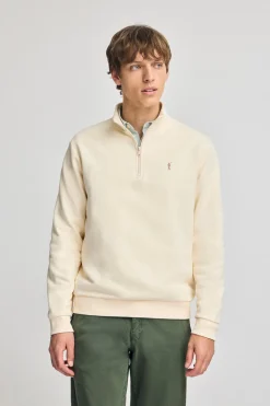Polo Club Sweat-Shirts*Sweat-shirt écru à fermeture éclair partielle et broderie Rigby Go Beige