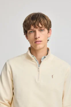 Polo Club Sweat-Shirts*Sweat-shirt écru à fermeture éclair partielle et broderie Rigby Go Beige