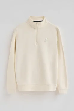 Polo Club Sweat-Shirts*Sweat-shirt écru à fermeture éclair partielle et logo Rigby Go Beige