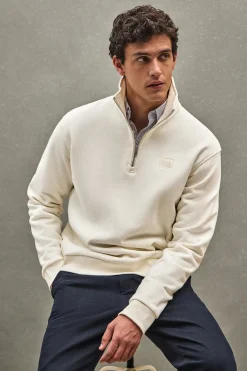 Polo Club Sweat-Shirts*Sweat-shirt écru à fermeture éclair partielle et logo Beige