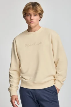 Polo Club Sweat-Shirts*Sweat-shirt écru surdimensionné à col ras du cou avec logo Minimal Combo Beige