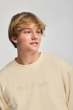 Polo Club Sweat-Shirts*Sweat-shirt écru surdimensionné à col ras du cou avec logo Minimal Combo Beige