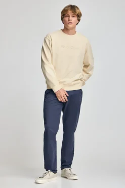 Polo Club Sweat-Shirts*Sweat-shirt écru surdimensionné à col ras du cou avec logo Minimal Combo Beige