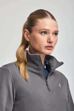 Polo Club Sweat-Shirts*Sweat-shirt gris à fermeture éclair partielle et broderie Rigby Go Asphalte