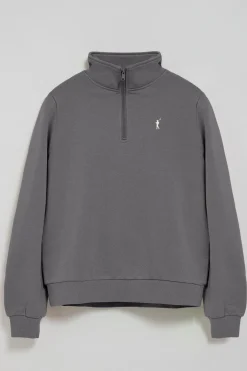 Polo Club Sweat-Shirts*Sweat-shirt gris à fermeture éclair partielle et broderie Rigby Go Asphalte
