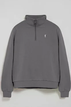 Polo Club Sweat-Shirts*Sweat-shirt gris à fermeture éclair partielle et broderie Rigby Go Asphalte