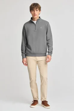 Polo Club Sweat-Shirts*Sweat-shirt gris à fermeture éclair partielle et broderie Rigby Go Asphalte