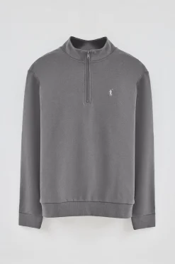 Polo Club Sweat-Shirts*Sweat-shirt gris à fermeture éclair partielle et broderie Rigby Go Asphalte