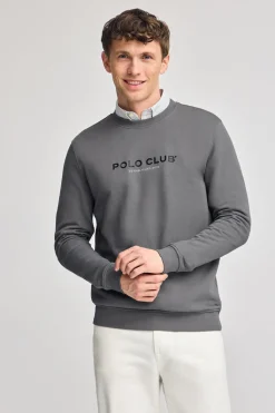 Polo Club Sweat-Shirts*Sweat-shirt gris bitume à col regular à col rond et imprimé caoutchouté Asphalte