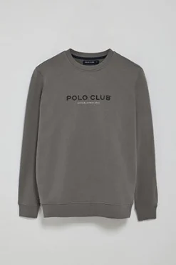 Polo Club Sweat-Shirts*Sweat-shirt gris bitume à col regular à col rond et imprimé caoutchouté Asphalte