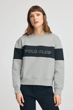 Polo Club Sweat-Shirts*Sweat-shirt gris chiné à coupe boxy cou et logo Gris Vigoré