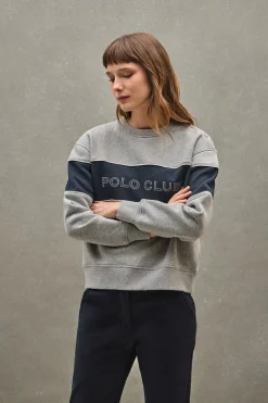 Polo Club Sweat-Shirts*Sweat-shirt gris chiné à coupe boxy cou et logo Gris Vigoré