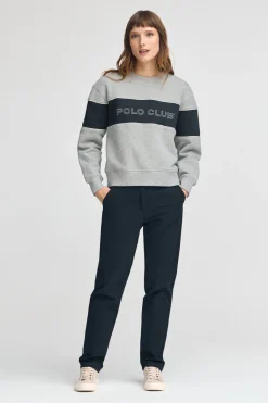 Polo Club Sweat-Shirts*Sweat-shirt gris chiné à coupe boxy cou et logo Gris Vigoré