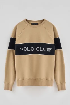Polo Club Sweat-Shirts*Sweat-shirt marron clair à coupe décontractée, col ras du cou et logo Brun