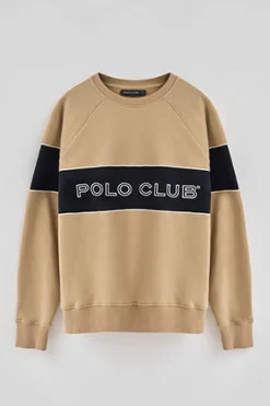 Polo Club Sweat-Shirts*Sweat-shirt marron clair à coupe décontractée, col ras du cou et logo Brun