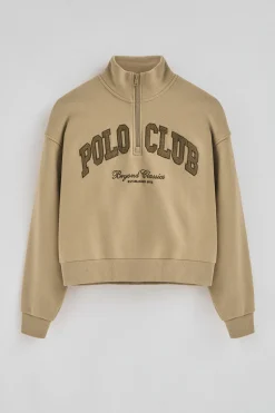 Polo Club Sweat-Shirts*Sweat-shirt marron clair à col montant et logo established 2012 Brun