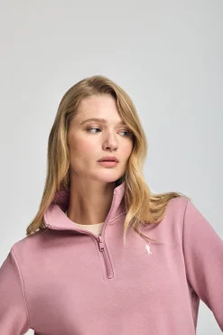 Polo Club Sweat-Shirts*Sweat-shirt rose pastel à fermeture éclair partielle et broderie Rigby Go Rose poudré