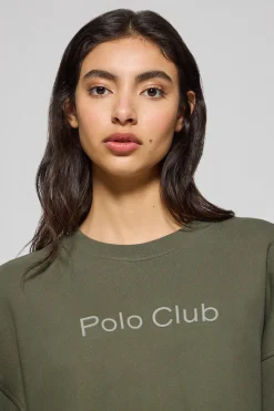 Polo Club Sweat-Shirts*Sweat-shirt vert basique à col ras du cou avec logo avant caoutchouté Vert militaire
