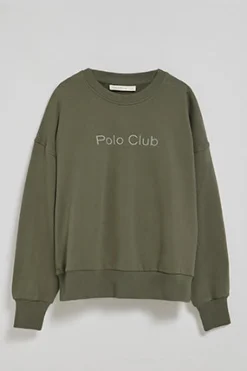 Polo Club Sweat-Shirts*Sweat-shirt vert basique à col ras du cou avec logo avant caoutchouté Vert militaire