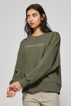 Polo Club Sweat-Shirts*Sweat-shirt vert basique à col ras du cou avec logo avant caoutchouté Vert militaire