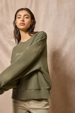 Polo Club Sweat-Shirts*Sweat-shirt vert basique à col ras du cou avec logo avant caoutchouté Vert militaire
