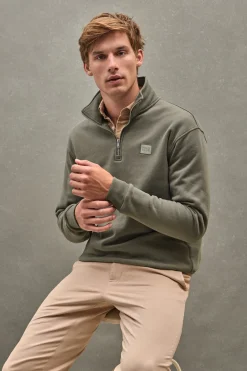 Polo Club Sweat-Shirts*Sweat-shirt vert kaki à fermeture éclair partielle et logo Vert militaire