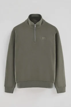 Polo Club Sweat-Shirts*Sweat-shirt vert kaki à fermeture éclair partielle et logo Vert militaire