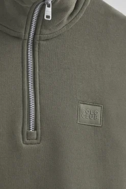 Polo Club Sweat-Shirts*Sweat-shirt vert kaki à fermeture éclair partielle et logo Vert militaire