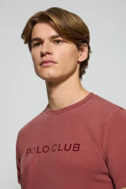 Polo Club T-Shirts*T-shirt Apolo teint sur le fil avec logo en velours Rouge