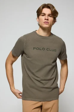 Polo Club T-Shirts*T-shirt Apolo teint sur le fil avec logo en velours Vert militaire