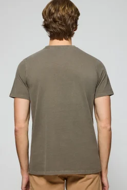 Polo Club T-Shirts*T-shirt Apolo teint sur le fil avec logo en velours Vert militaire