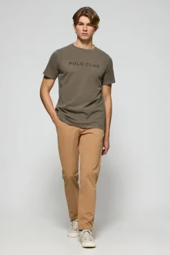 Polo Club T-Shirts*T-shirt Apolo teint sur le fil avec logo en velours Vert militaire