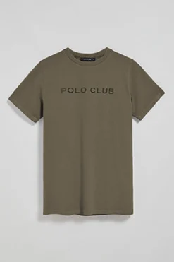Polo Club T-Shirts*T-shirt Apolo teint sur le fil avec logo en velours Vert militaire