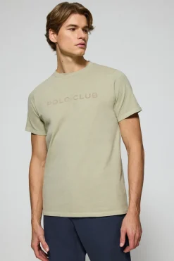 Polo Club T-Shirts*T-shirt Apolo teint sur le fil, couleur , avec logo en velours Pierre