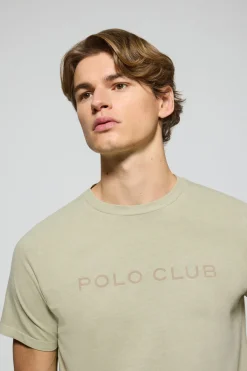 Polo Club T-Shirts*T-shirt Apolo teint sur le fil, couleur , avec logo en velours Pierre