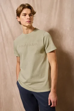Polo Club T-Shirts*T-shirt Apolo teint sur le fil, couleur , avec logo en velours Pierre