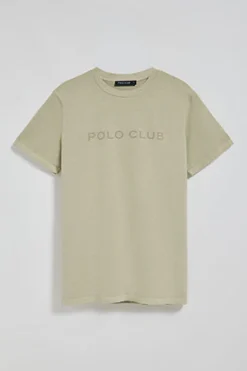 Polo Club T-Shirts*T-shirt Apolo teint sur le fil, couleur , avec logo en velours Pierre