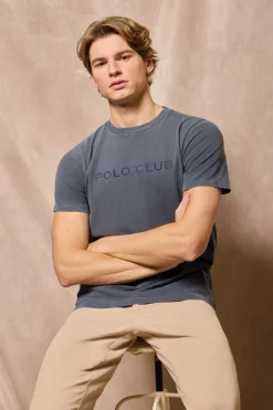 Polo Club T-Shirts*T-shirt Apolo teint sur le fil avec logo en velours Bleu Marine