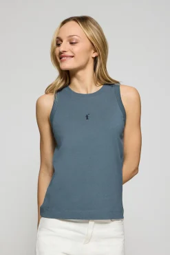 Polo Club T-Shirts*T-shirt basique bleu sans manches à col ras du cou avec un logo brodé Rigby Go Denim