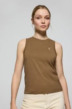 Polo Club T-Shirts*T-shirt basique marron sans manches à col ras du cou avec un logo brodé Rigby Go Brun