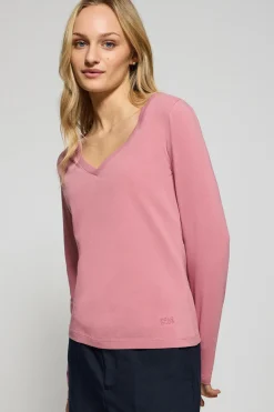 Polo Club T-Shirts*T-shirt basique rose pastel à col en V avec logo caoutchouté Rose poudré