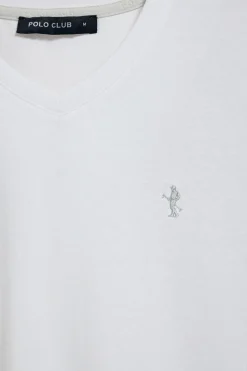 Polo Club T-Shirts*T-shirt à manches courtes et col en V avec broderie Rigby Best Blanc