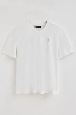 Polo Club T-Shirts*T-shirt en lin et coton à col en V avec monogramme brodé Blanc