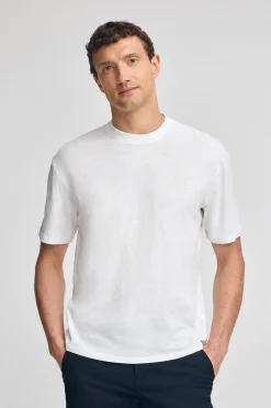 Polo Club T-Shirts*T-shirt en lin et coton col ras du cou avec monogramme brodé Blanc