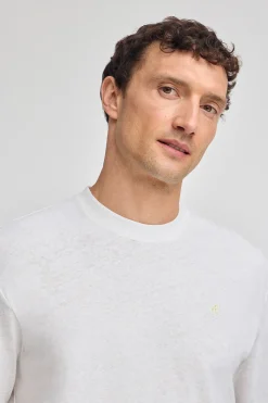 Polo Club T-Shirts*T-shirt en lin et coton col ras du cou avec monogramme brodé Blanc